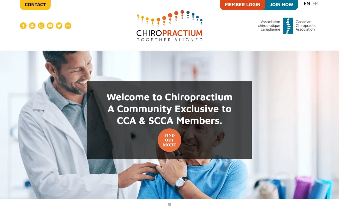 Chiropractium, the CCA member community portal — homepage with member login and join flows